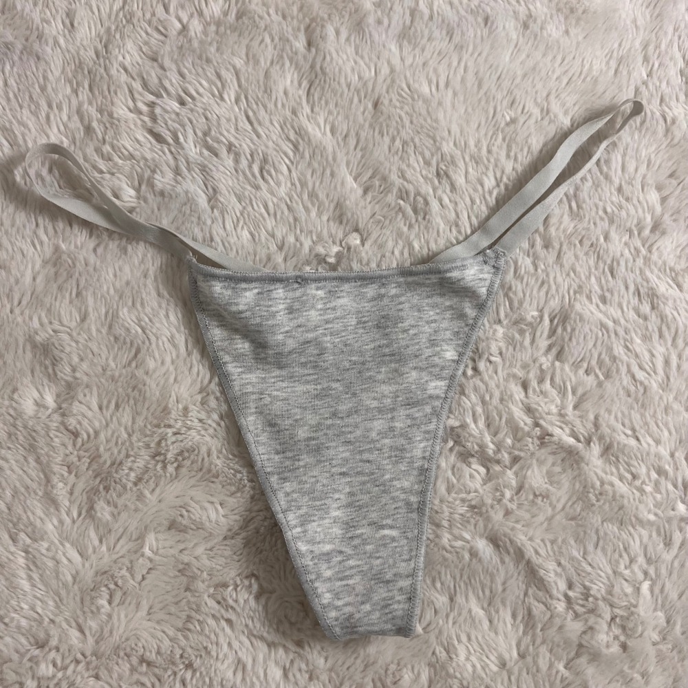 Skims Cotton Jersey Dipped Thong Heather Gray XS Underwear Low Rise Strappy NWOT